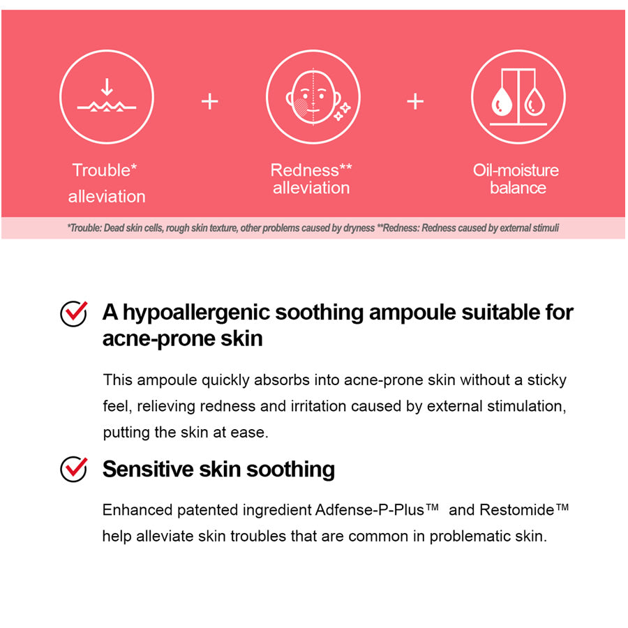Hypoallergenic skin soothing ampoule for acne-prone skin