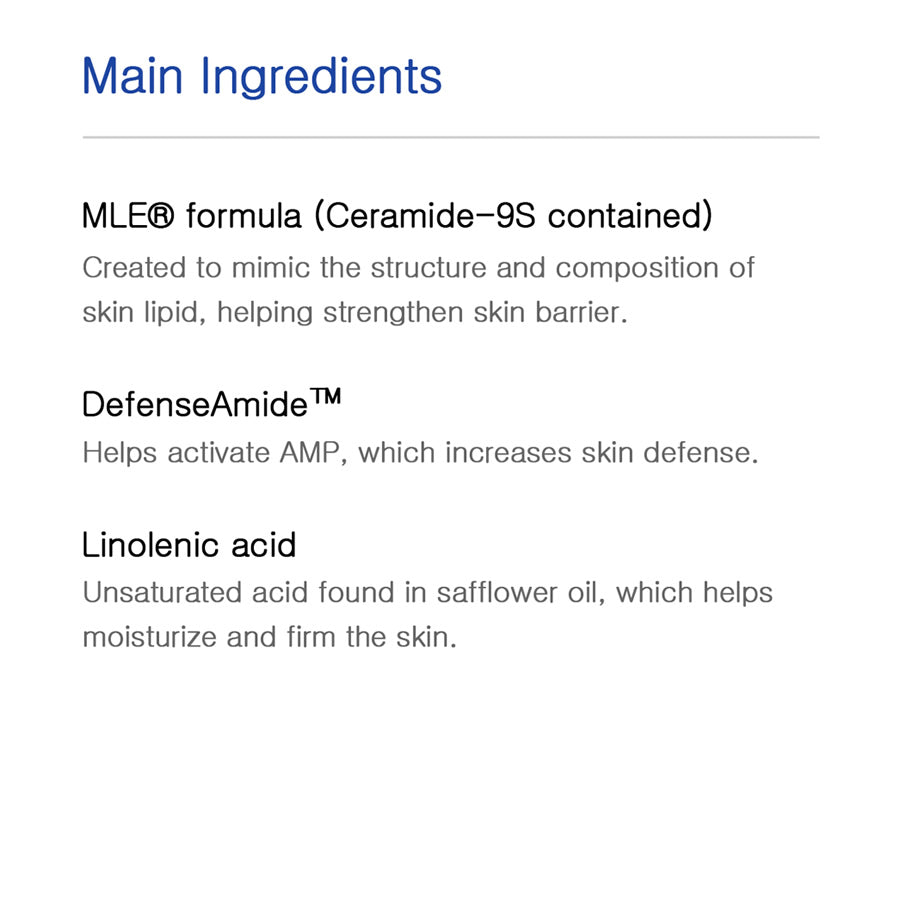 The best soothing cream ingredients to enhance weakened skin barrier including MLE and ceramides.
